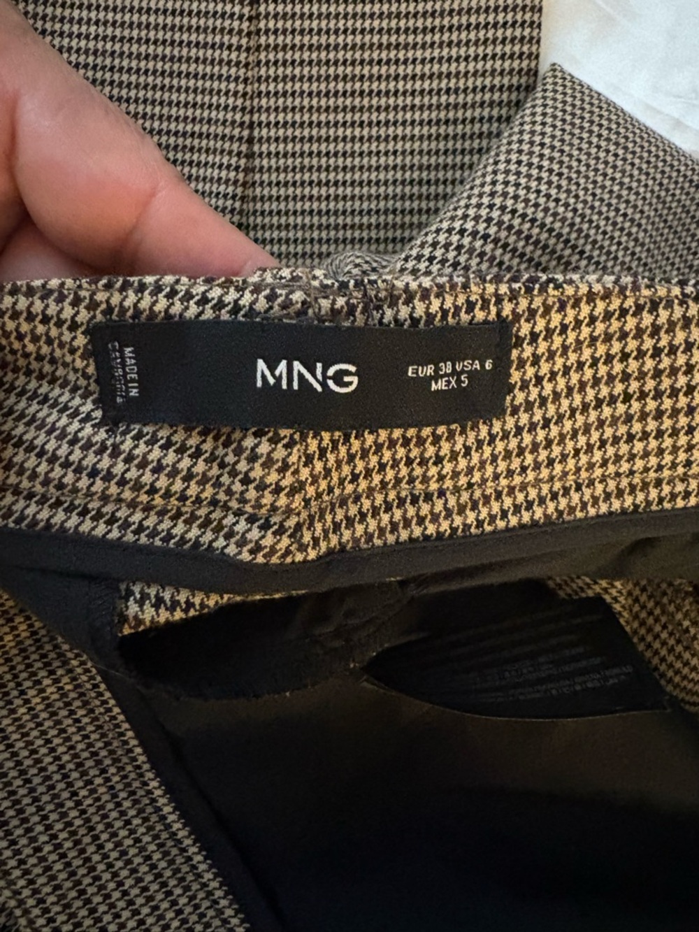 Mango Houndstooth Skinny Pants in Black and Tan